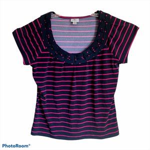 WORTHINGTON WOMENS BLACK RED BLOUSE TOP SIZE L